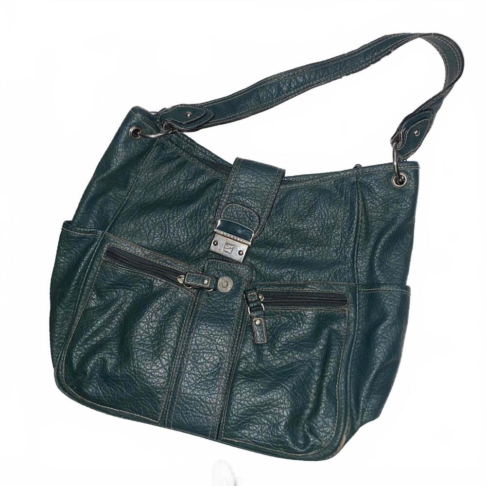 Y2K Green Shoulder Bag M/L 2000s Vintage Slouchy Zip Pocket Tote Retro Purse